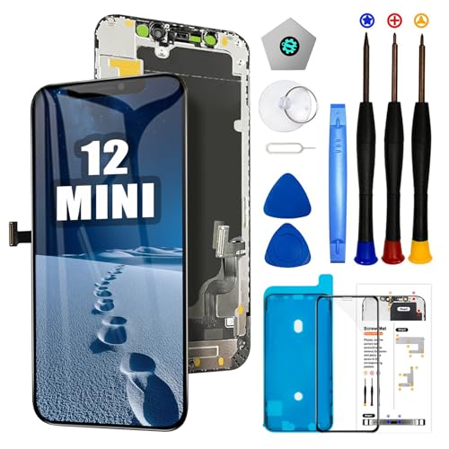 PartageFix Écran pour iPhone 12 Mini – Kit de Remplacement d'Écran LCD 5,4" FHD + Digitizer Tactile + Cadre – Compatible Modèles A2176/A2398/A2399/A2400 (True Tone Programmable)