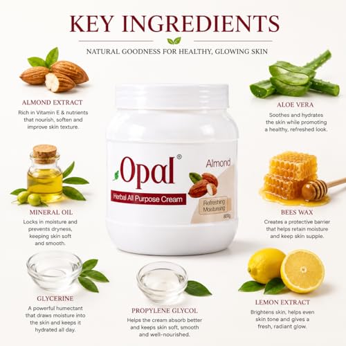Image of OPAL Almond Herbal All Purpose Cream for Deep Nourishing & Refreshing Moisturizing Cream - Hydrating & Revitalizing Skin Care Cream All Skin Types - 800gm
