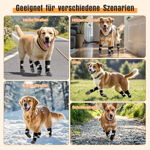 Alishomtll 2 Paar Doppelseitige Anti-Rutsch Hundesocken, Weiche Pfotenschutz Hunde mit Verstellbaren Riemen Klettverschluss, Hundeschuhe Socken für Innenbereich auf Hartholzböden (Schwarz, M)