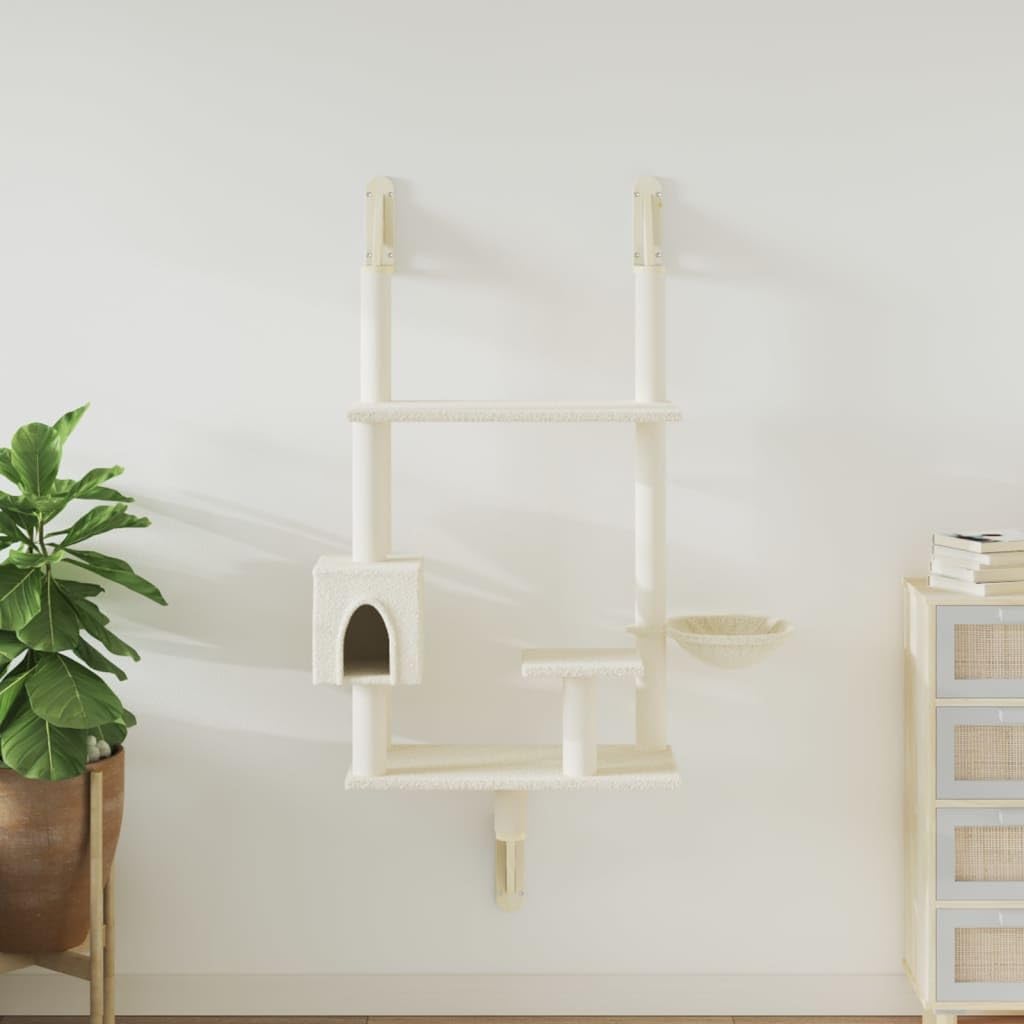 vidaXL Albero per Gatti con Tiragraffi a Parete Crema 153 cm, tiragraffi per gatti, mobili per gatti, torre per gatti a parete, torre per gatti