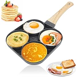 RANJIMA Sarten Tortitas, Sarten Tortilla Sartén para Tortitas Sartén Huevos Poche de 4 Agujeros para Panqueques Desayuno Huevos Fritos Hamburguesas, Para Estufas de Gas y Cocinas de Inducción