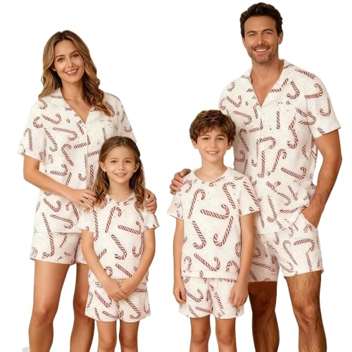 Matching Family Christmas Pajamas Short Sleeve Tops and Shorts Set for Family Couples Adult Kids Sleepwear (Women, L, White)