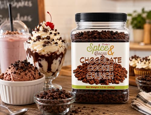 Image of Chocolate Cookie Crunch 1.5 lb | Chocolate Cookie Crumble Dessert Topping | Ice Cream, Cakes, Cupcakes, Brownies & Dessert Decorations | Bulk Resealable Container | Dasher's Spice & Beans
