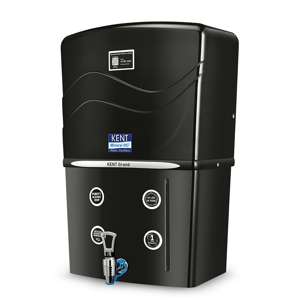 KENT Grand RO Water Purifier | Advanced RO Tech for Sabse Shudh Paani | RO+UF+TDS Control + UV LED Tank | 8L | 20LPH Flow | Ideal for Borewell/Tanker/Municipal Water | Largest Service Network | Black-image-19