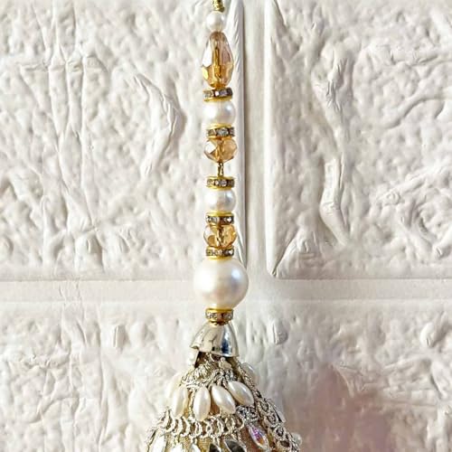 Image of Adikala Craft Store Handmade Ethnic Latkan Tassel Set of 2 for Saree Pallu, Blouse, Suits, Dupatta, Lehenga Decor (Silver 3L D2)