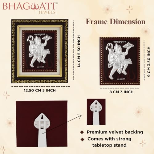 Image of 999 Pure Silver Hanumanji Photo Frame for Home & Office | Premium Silver | PoojaRoom & Wall Decor | Wedding & Festival Gifts | Certificate Included | Tabletop Size 5.5x5 inch