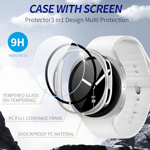 Kimiyaki 2 Pack for Samsung Galaxy Watch 8 44mm Screen Protector Case [Full Coverage], Hard PC Bumper All-Around Protective Accessories for Samsung Watch 8 44mm Built-in Tempered Glass Film - image 3