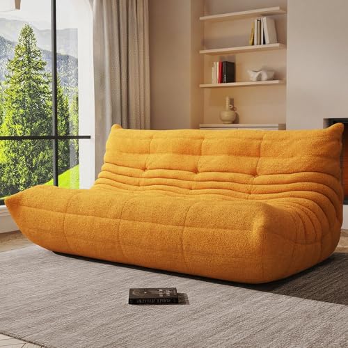 Image of Giant Bean Bag Chair, Oversized Cloud Soft Memory Foam Bean Bag Sofa, Vacuum Compressed No Assembly Comfortable Lounge Couch for Living Room Family Rest Leisure Use(Yellow, 3-Seater)