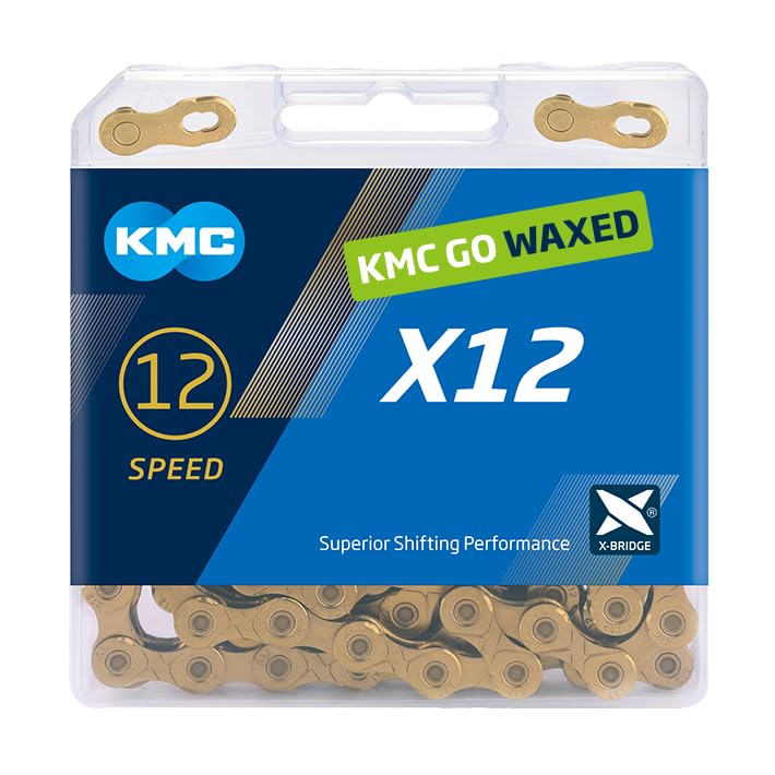 KMC | Wax X12 Bicycle Chain 12-Speed | Mountain Bike/Road/Gravel | 12 Speed Chain: Shimano & Campagnolo Compatible | 126 Links, Missing Link Included | Silver