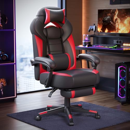 SONGMICS Chaise de Jeu, Chaise d'Ordinateur, Ergonomique, avec Repose-Pieds, Coussin de Tête...