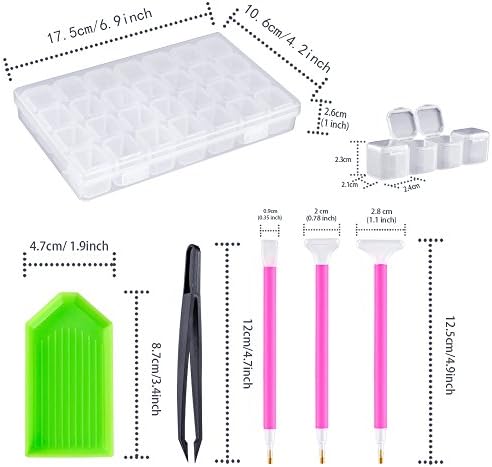 Pllieay 24 Pieces Diamond Painting Accessories Kit Including 6 Pieces Diamond Stitch Pen, 2 Pieces Tweezers, 10 Pieces Glue, 5 Pieces Plastic Tray and 1 Piece Diamond Embroidery Box for DIY Art Craft