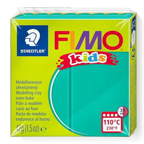 STAEDTLER FIMO KIDS, pasta modellabile termoindurente, per bambini, panetto da 42 grammi di colore verde, 8030-5