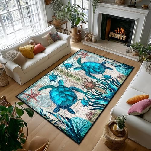Alfombra Decorativa SIDAFENI 5x7 Pulgadas Azul Tortuga Marina miniatura 1