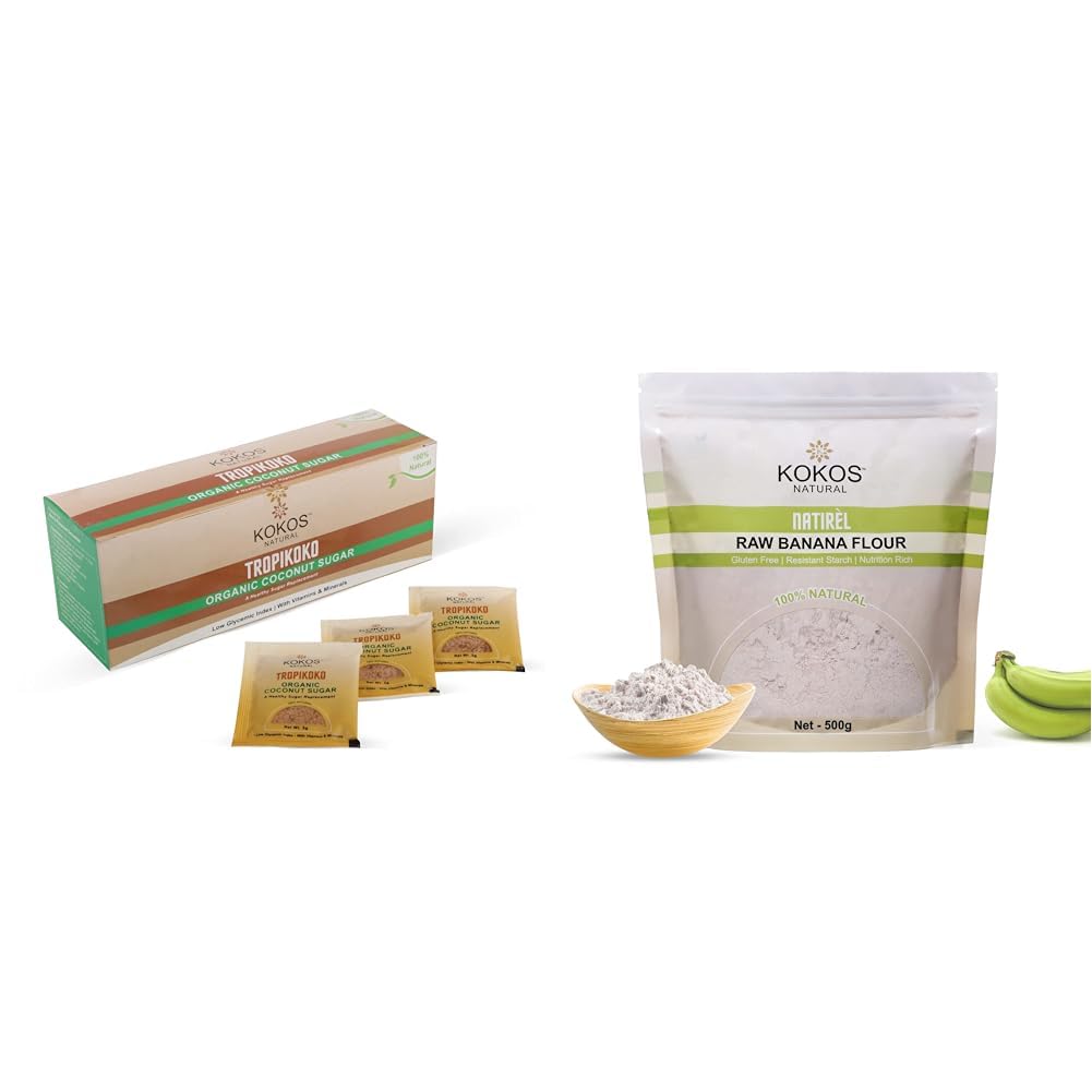 Tropikoko Organic Coconut Sugar 125g - Raw Banana Flour 500g - Total 625 Gm