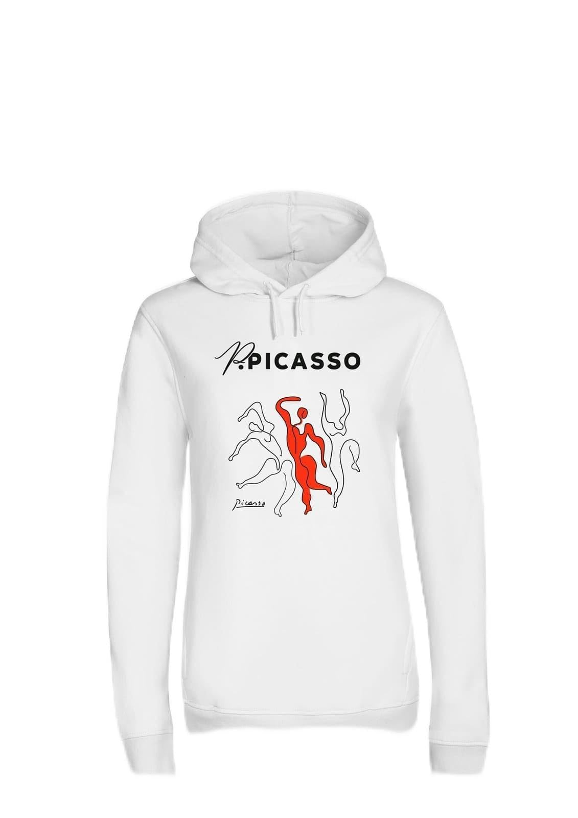 Damska bluza z kapturem Inspire z kolekcji Line Art Picasso B&Color BCWW34B BS, biały, L