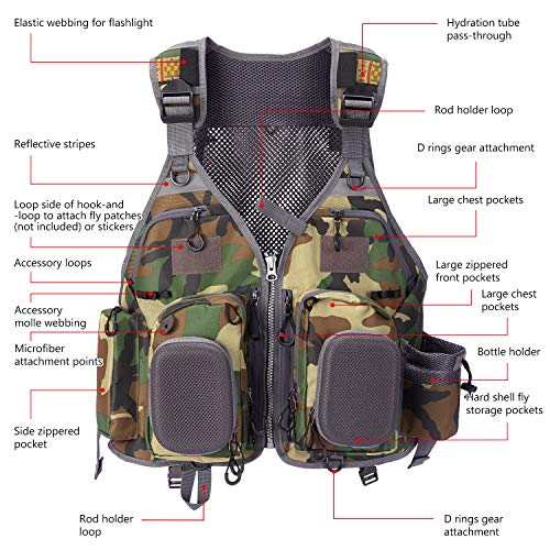 Image of BASSDASH Strap Fishing Vest Adjustable for Men and Women, for Fly Bass Fishing and Outdoor Activities