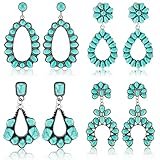 Bonuci 4 Pairs Turquoise Bohemian Earring for Women, Western Earrings for Women Turquoise Small Delicate Metal Fashion Earring Vintage Teardrop Country Jewelry(Classic Style)