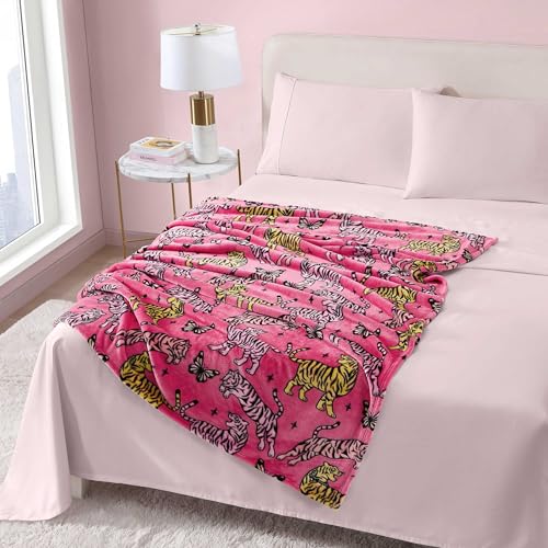 Image of Betsey Johnson - Blanket, Buttery-Soft Throw Blanket for Couch or Bed, Boldly Plush & Oversized Bedding (Butterfly Tiger Pink, 50 inch x 70 inch)