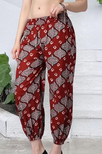 Image of POPWINGS Casual Bagru Printed Cotton Joggers for Women || Stylish Western Women Joggers for Summer || Pull-On Women Cotton Joggers Pants || Women Joggers for Summer