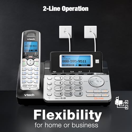 VTech DS6151-2 2-Line Expandable Cordless Phone System with 2 Handsets, Digital Answering System, Caller ID, DECT 6.0 - Home & Small Business (Black/Silver) by VTech - Image 2