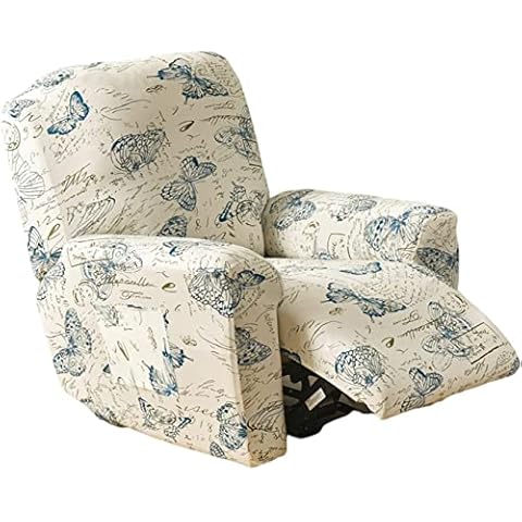 ELYSYSRL Recliner Slipcover Stretch Printed Recliner Chair Covers for Reclining 4-Pieces Floral Patterned Sofa Slipcover with Side Pocket for Rocking Recliner, Furniture Protector Soft with Elastic Cover