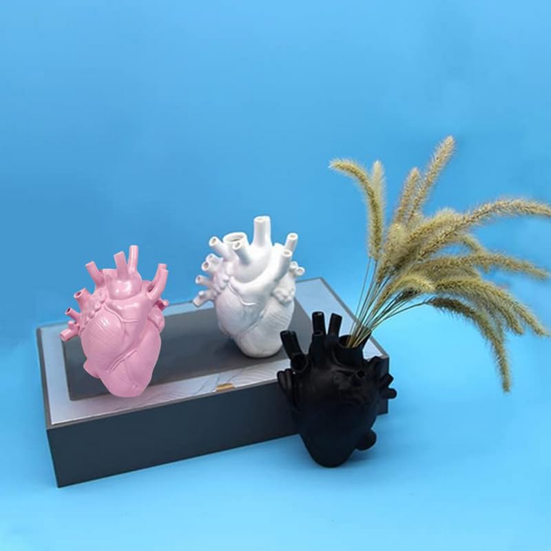 CURTEK Decorative Flower vase for Home Decor 6.3 x 4.3 Inch Creative Heart Art Resin Vase Human Heart Shaped Vase Statue for Home Decor Craft Ornaments Creative Gift (Pink) - Image 3