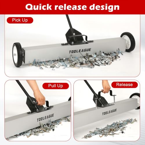 Image of TOOLEAGUE 36 inch Rolling Magnetic Sweeper with Wheels,Telescoping Adjustable Handle,55LBS Capacity Large Magnet Roller,Magnetic Foldable Tray, 25LBS Pickup Pen,3Pcs Magnet Sweeper Set