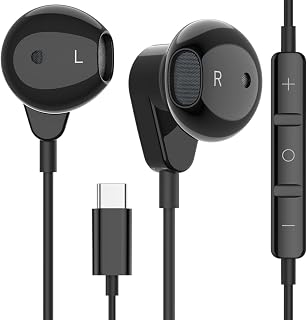 GAROGYI USB Type C Earphones HiFi 3D Stereo Wired Earbuds with Microphone Volume Control Compatible with iPad Pro Samsung Galaxy S23 S22 Ultra A53 S21 Z Flip 4 Pixel 7 6, 32bit/384kHz