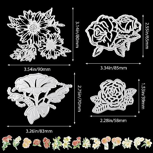URROMA 4 PCS DIY Cutting Dies Metal Embossing Stencil, Flower Cutting Dies for Scrapbooking Paper Card Art Craft Photo Album DIY - Image 2