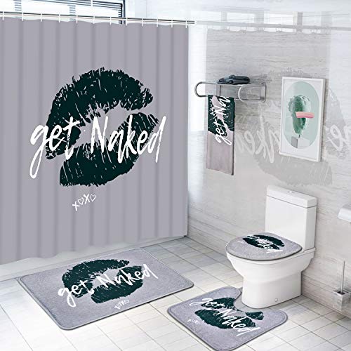 Pknoclan 5 Pcs Get Naked Shower Curtain Sets With Rugs And Towels Include Non Slip Rug Toilet