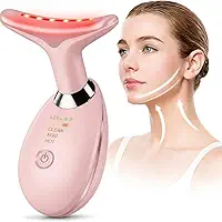 Massageador Facial Elétrico 3 em 1 - EMS, Aquecimento e Vibração Dupla para Redução de Queixo - VERMELHO - Premium (Rosa)