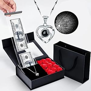 Valentine Money Box for Cash Gift Pull, Necklace with 100 I Love You Languages Gift Set, Surprise Romantic Gift Box for…