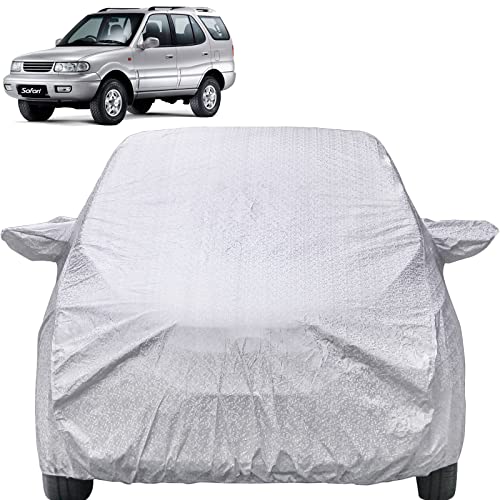Image of Autofact Waterproof Car Body Cover Compatible with Tata Safari (1998 to 2021) with Mirror Pockets (Shinning Silver)