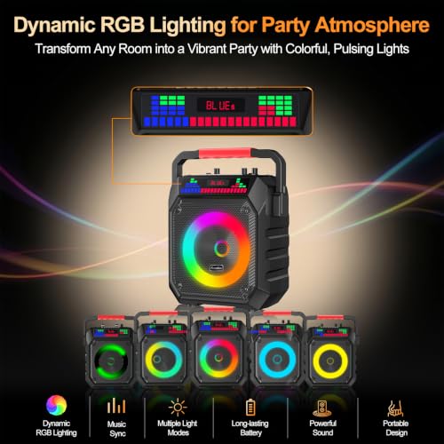 Image of Karaoke Machine for Adults & Kids, Portable Bluetooth Speaker with 2 Wireless Microphones and RGB Lights, Home Karaoke PA System Supports Bluetooth /USB /TF /AUX for Family Party & Outdoor Fun