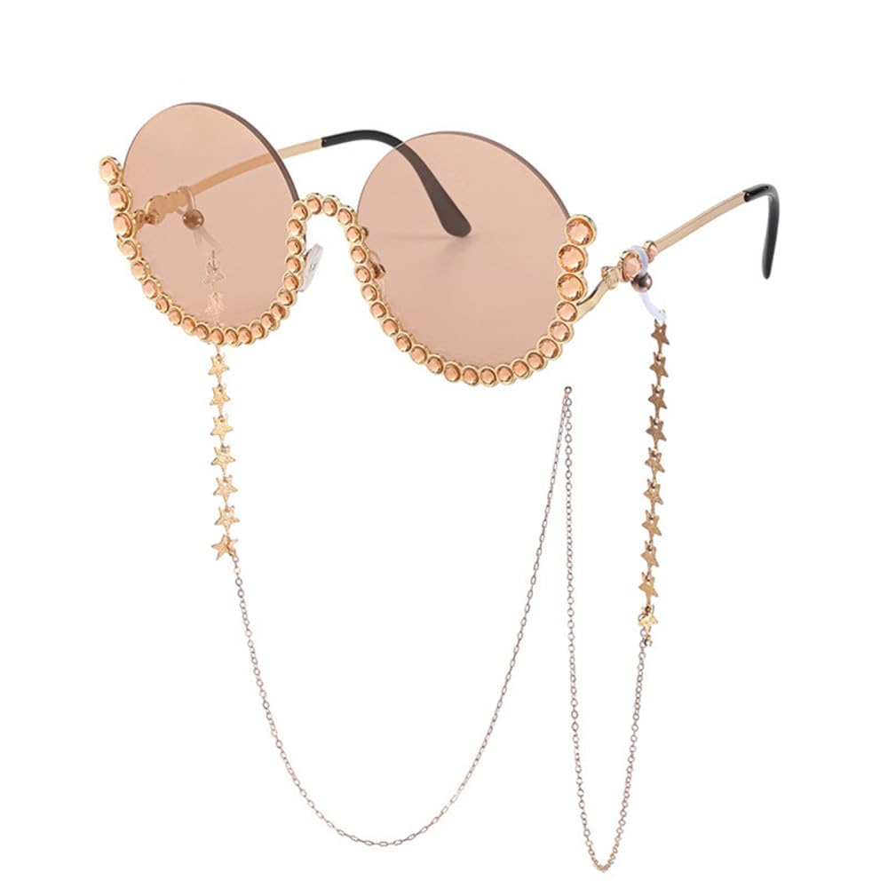 Occhiali da Sole con Diamanti Rotondi da Donna Occhiali da Sole con Strass per Occhiali da Sole ovali in Vintage Femminili