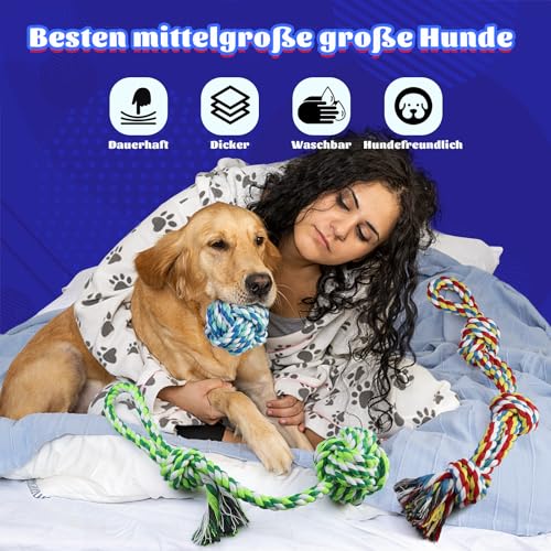 8PCS Hundespielzeug für Große und Mittelgroße Hunde - Robustes Seil für Aggressive Kauer, Zahnspielzeug, Beißspielzeug für Welpen, Starkes Tauziehen-Seil