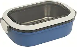Marmita Térmica Grande com Compartimentos – Aço Inox 304, Vedação Hermética(Azul)