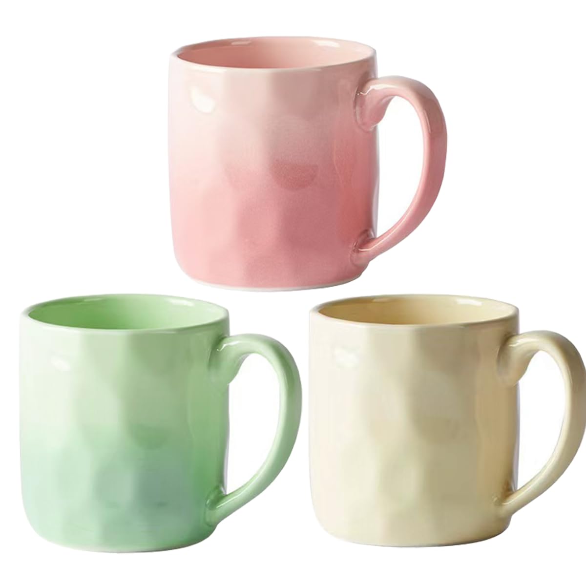 Pykrudo Ceramic Mugs Set of 3 Pieces,350ml Stoneware Cups for Coffee, Tea, and Mulled Drinks, Espresso,Pink&Green&Yellow
