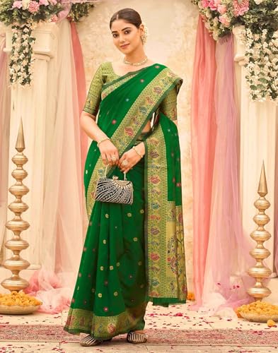 Image of SIRIL Women's Weaving Paithani Silk Saree With Unstitched Blouse Piece