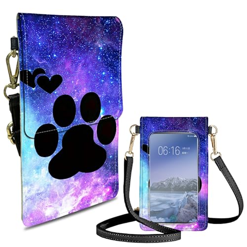 DIGTIALL Dog Paw Print Small Crossbody Bags for Women Phone Purse Wallet Case with Card Holder Slot and Shoulder Strap PU Leather Credit Card Organizer Case for All Smartphones