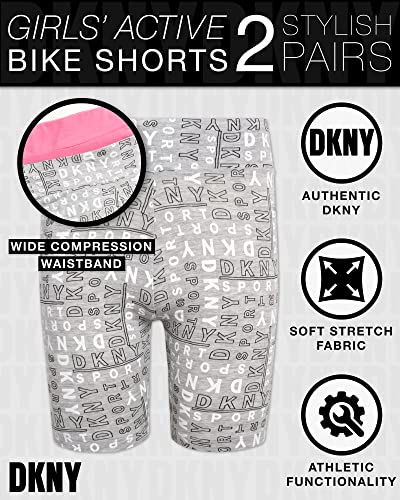 Dkny Girls’ Active Shorts – 2 Pack Performance Bike Shorts – Under Dress Dance And Play Gym Shorts For Girls (7-12), Size 12, Pink/Medium Grey Print #TOP1