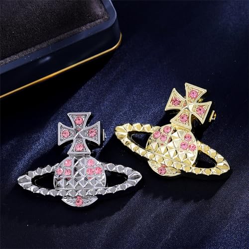 Image of Dreuyet Saturn Planet Brooch Pin for Women Ladies Dainty Rhinestone Star Lapel Pin Cubic Zirconia with Crystal Planet Brooch Fashion Dress Accessories Jewelry for Suit Clothing Jackets Badges