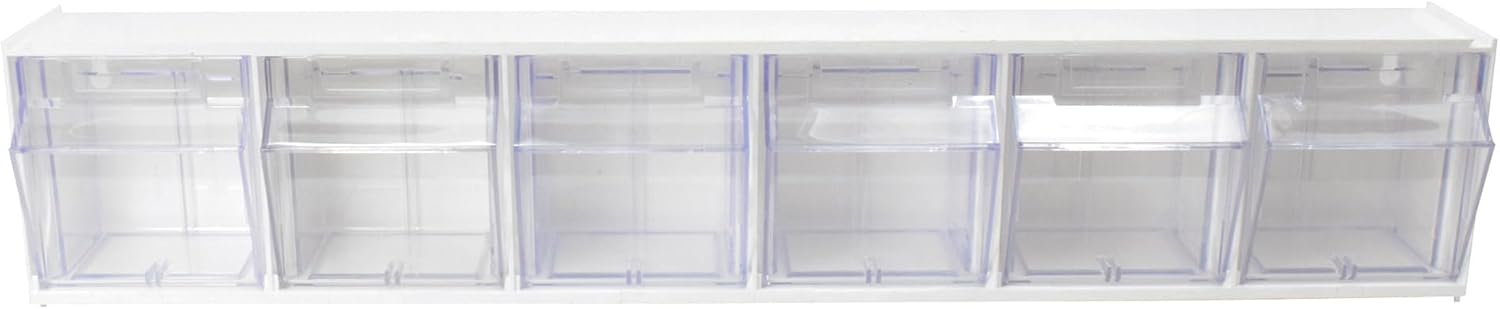 Deflecto Interlocking Tilt Bin, 6 Bin Unit, Clear and White, 23-5/8” x 4-1/2” x 3-5/8” (20603OP)