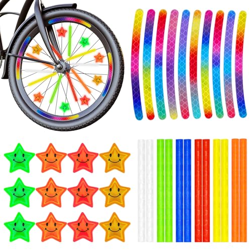 34 Stück Speichenreflektoren Fahrrad,360°Sichtbarkeit Reflektoren Fahrrad,SetReflektor Aufkleber Fahrrad und Reflektierende Sternendekoration für Mädchen und Jungen Fahrrad Speichen Dekoration (A)