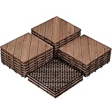Yaheetech Suelo de Madera 27 Piezas para 2,6 m² Baldosas de Abeto 30 x 30 cm Piso Antideslizantes Terraza Piscina Jardín Patio Balcón Baño Marrón 5 Listones