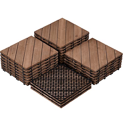 Yaheetech Lot de 27 Dalles de Terrasse en Bois de Sapin Dalles de Jardin Clipsable Dalles de Plancher à Emboîtement pour Patio Balcon Piscine 30 cm × 30 cm