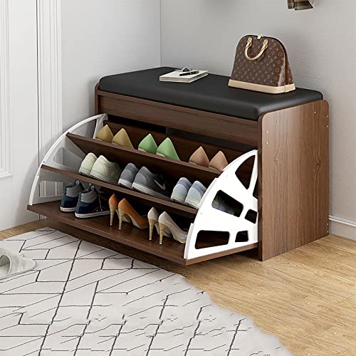 Meuble à chaussures couloir rotin : armoire fine anti-désordre avec banc confort PU