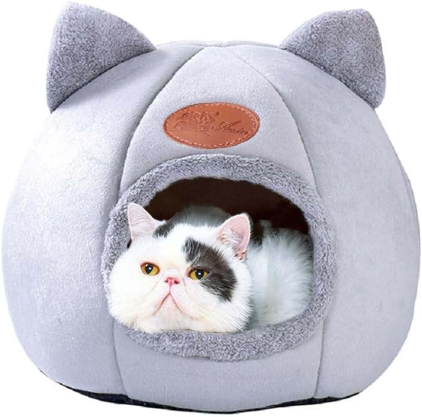 Cat Beds for Indoor Cats, Cozy Cat Cave Bed Dog House Cats Tent with Removable Cushion Pillow, Soft Warm Pet House Puppy Bed, Cute Pet Nest for Kitten Small Dog (Gray, XL-15.75×15.75×15.75 Inches)