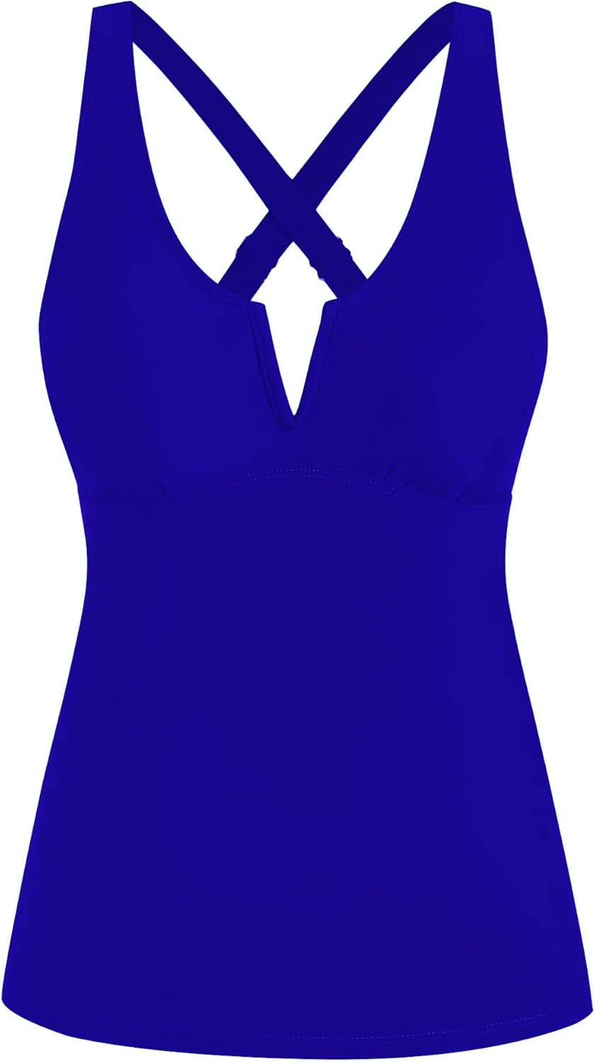 ZAFUL Tankini Tops for Women Tummy Control Bathing Suit Tops Only Split Neck Modest Swimsuit Swim Tank Top No Bottom
