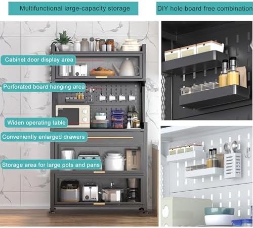 Freestanding Multi-Layer Kitchen Cupboard - Microwave Storage Rack with Flip Door & Drawer Versatile Kitchen Cabinet & Baker's Rack for Dining Room & Living Room nization